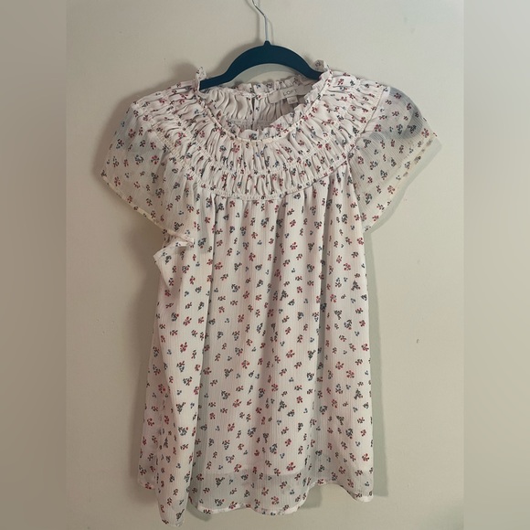 LOFT Tops - LOFT - floral blouse with sheer shirred neckline details - white - size S